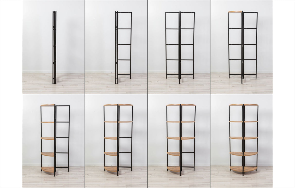 Bibliotecă Mona Rafix, Pin atlantic - Negru, 66x34x155 cm