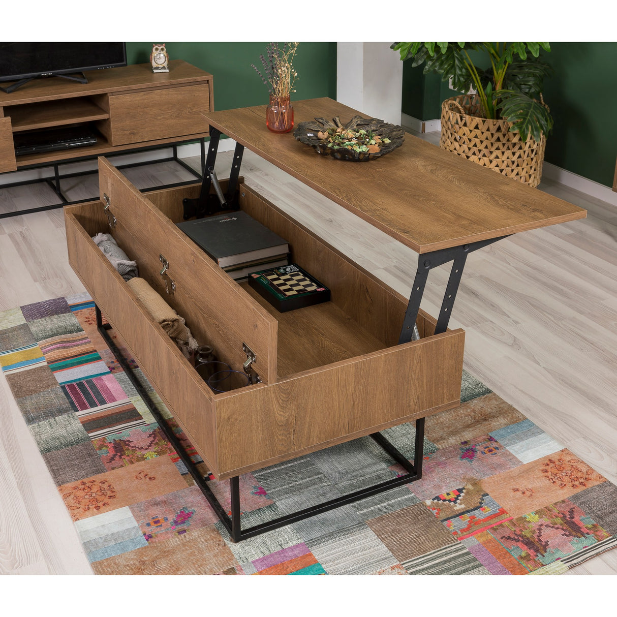Set mobilă pentru sufragerie Laxus Takım 13, Nuc - Negru, 180x40x50 cm