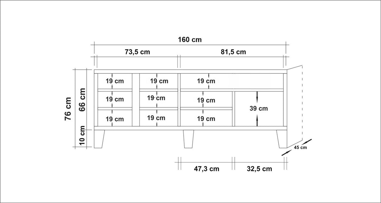 Comodă TV Marina Mila - 754, Pin atlantic, 160x45x76 cm