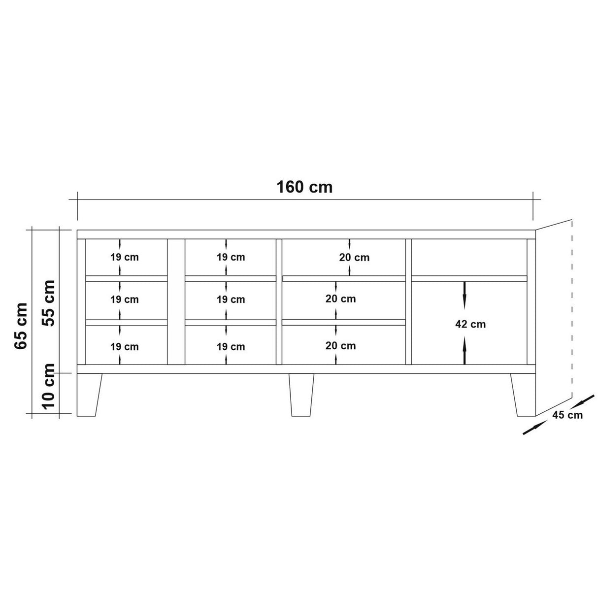 Comodă TV Marina Mila - 755, Pin atlantic, 160x45x65 cm