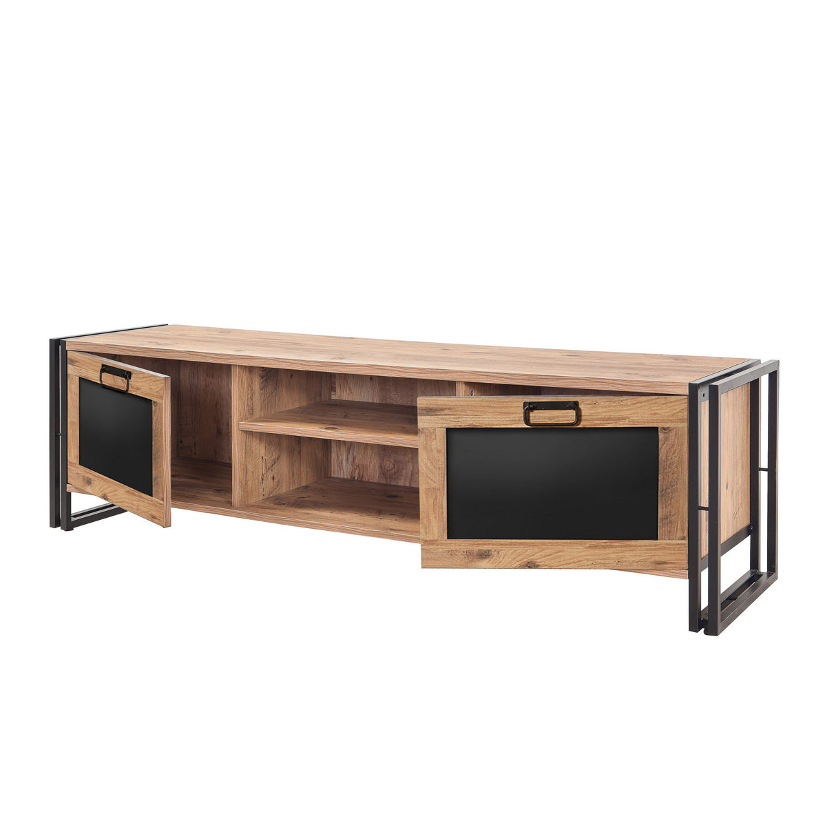 Comodă TV Arcas Norma, Pin atlantic - Negru, 180x45x50 cm