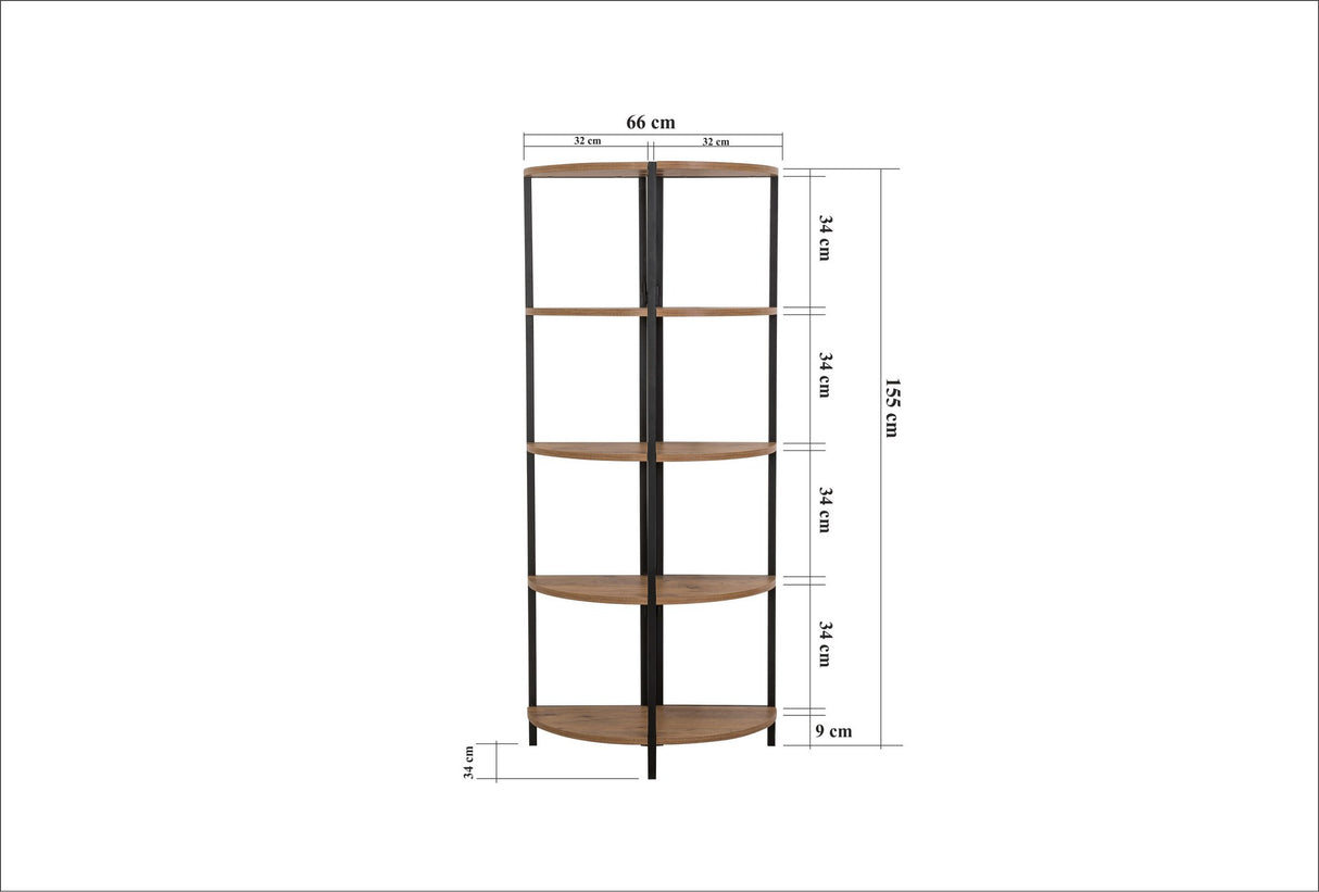Bibliotecă Mona Rafix, Pin atlantic - Negru, 66x34x155 cm