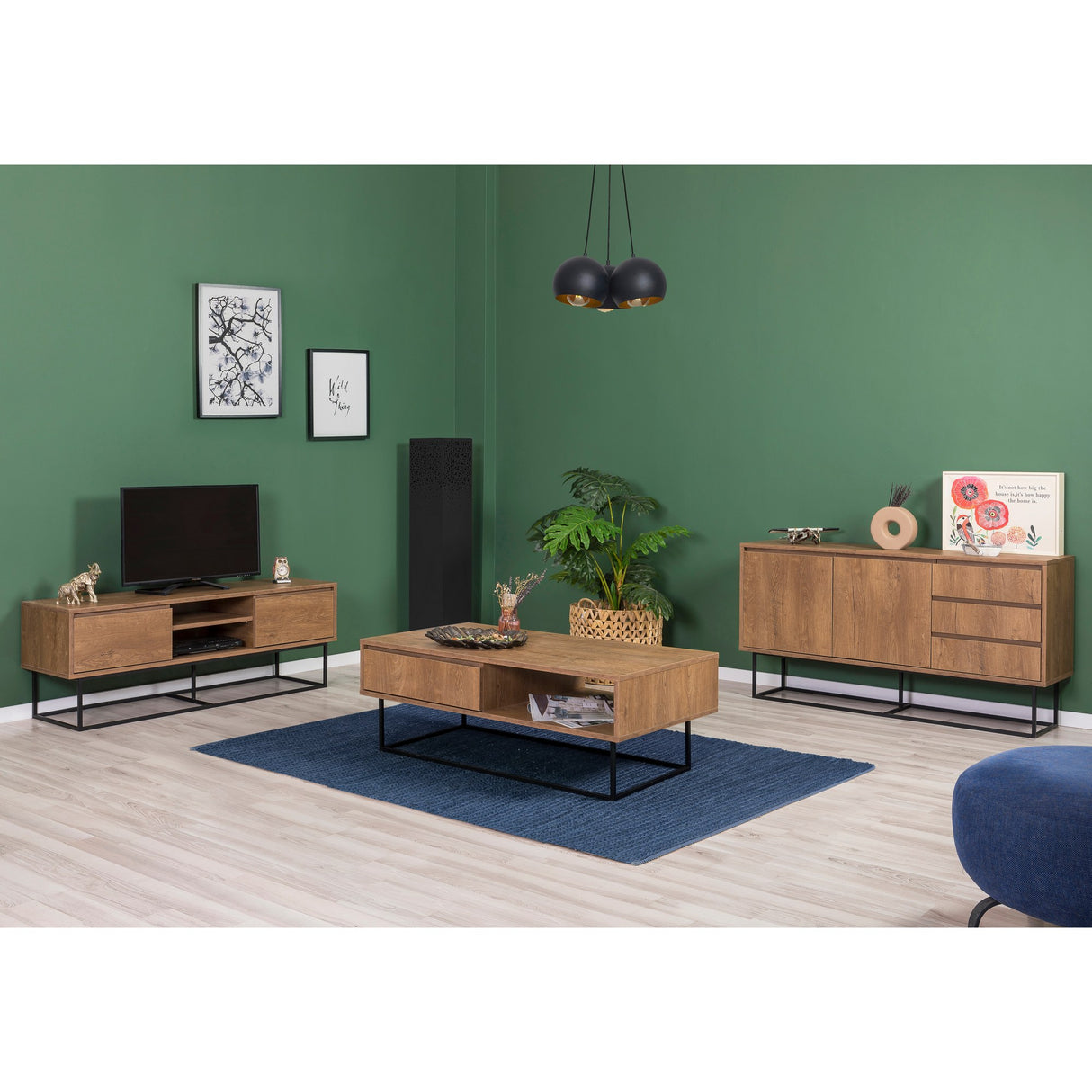 Set mobilă pentru sufragerie Laxus Takım 1, Nuc - Negru, 90x39x40 cm