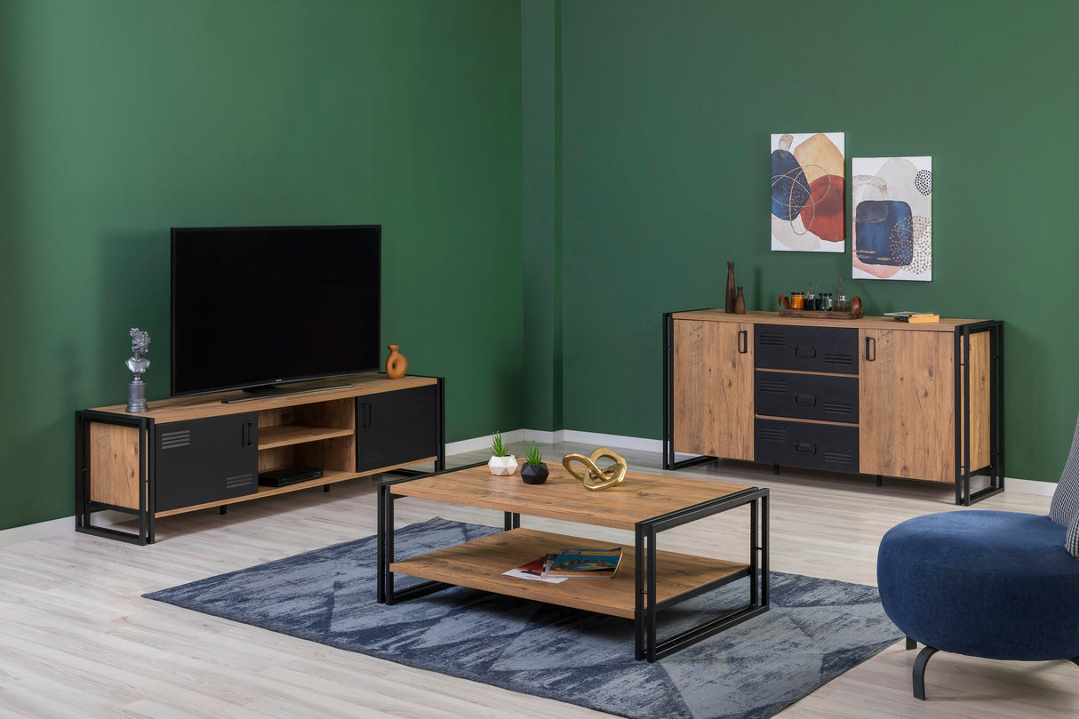 Set mobilă pentru sufragerie Cosmo Takım 23, Pin atlantic - Negru, 180x45x50 cm