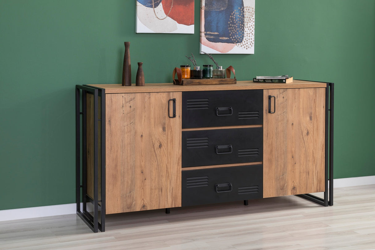 Set mobilă pentru sufragerie Cosmo Takım 23, Pin atlantic - Negru, 180x45x50 cm