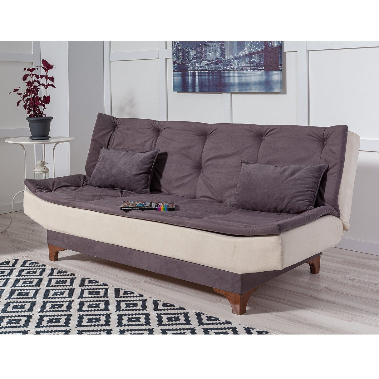 Canapea extensibilă 3 locuri Kelebek, Diverse culori, 190x85x90 cm - Antracit - Crem | SKU: 867UNQ1340 | Canapea extensibilă 3 locuri Kelebek, 190x85x90 cm, varianta Antracit - Crem, produs pentru amenajarea locuinței, disponibil online în România la CasaMob
