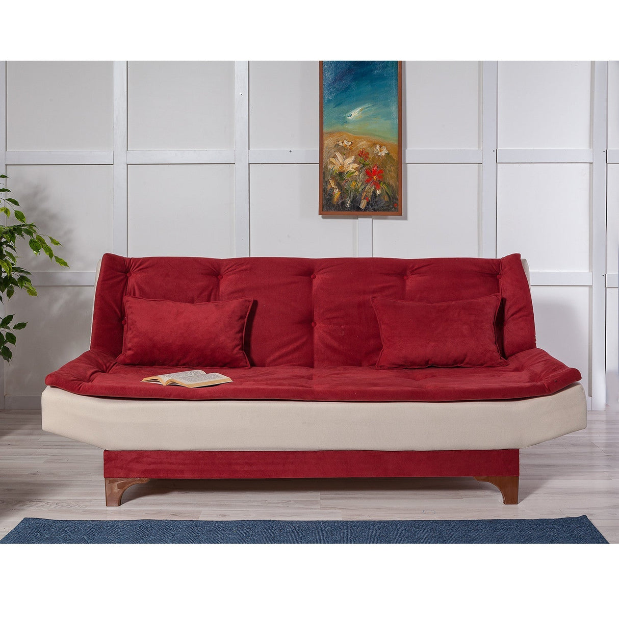 Canapea extensibilă 3 locuri Kelebek, Diverse culori, 190x85x90 cm - Bordo - Crem | SKU: 867UNQ1342 | Canapea extensibilă 3 locuri Kelebek, 190x85x90 cm, varianta Bordo - Crem, produs pentru amenajarea locuinței, disponibil online în România la CasaMob