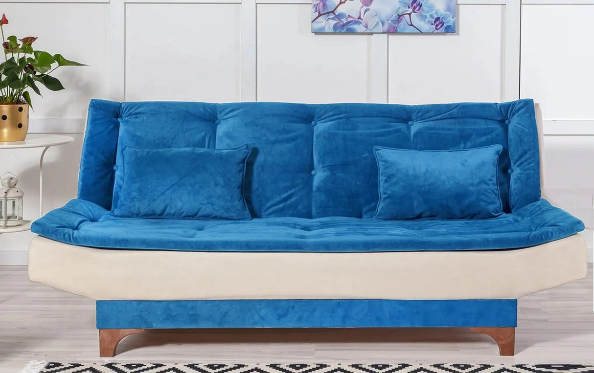 Canapea extensibilă 3 locuri Kelebek, Diverse culori, 190x85x90 cm - Albastru închis - Crem | SKU: 867UNQ1347 | Canapea extensibilă 3 locuri Kelebek, 190x85x90 cm, varianta Albastru închis - Crem, produs pentru amenajarea locuinței, disponibil online în România la CasaMob