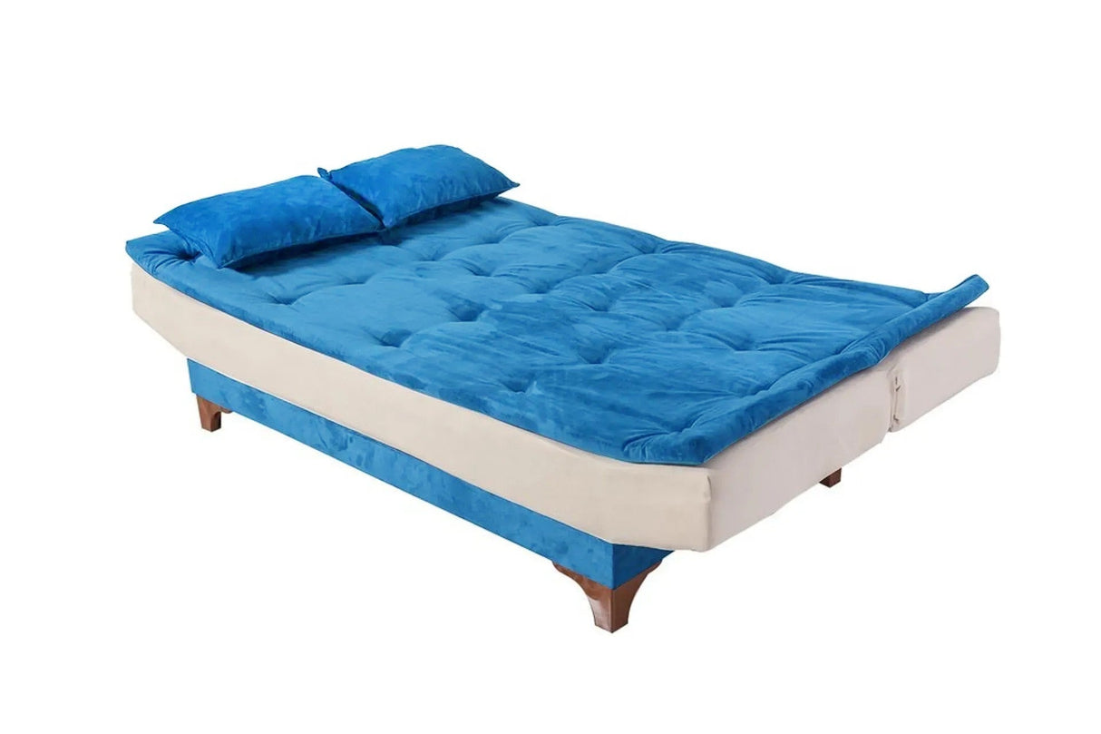 Canapea extensibilă 3 locuri Kelebek, Diverse culori, 190x85x90 cm - Albastru închis - Crem | SKU: 867UNQ1347 | Canapea extensibilă 3 locuri Kelebek, 190x85x90 cm, varianta Albastru închis - Crem, produs pentru amenajarea locuinței, disponibil online în România la CasaMob