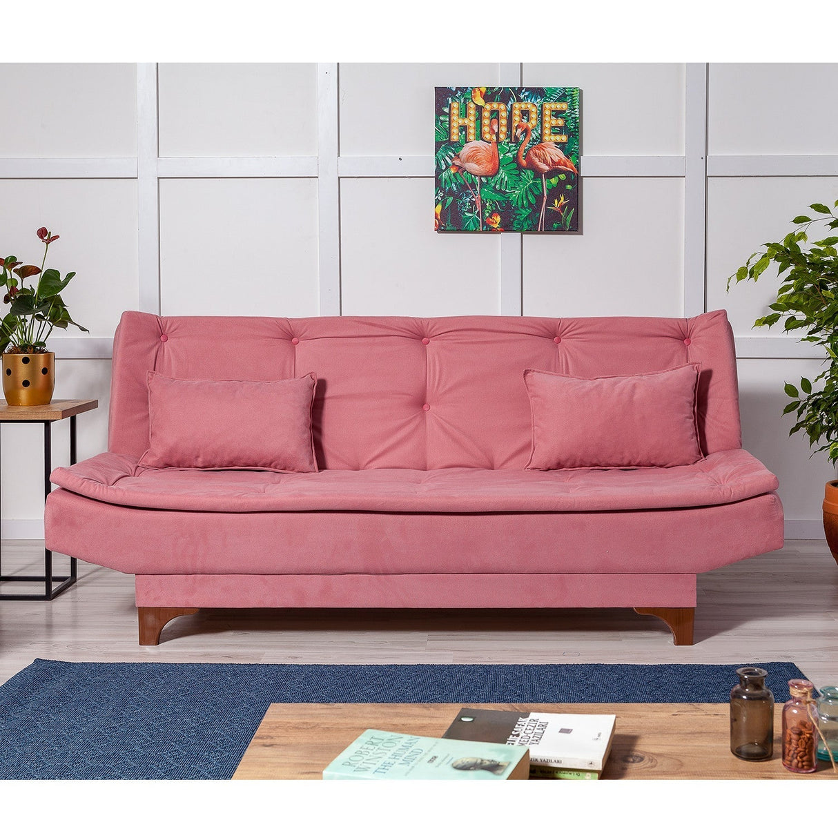 Canapea extensibilă 3 locuri Kelebek, Diverse culori, 190x85x90 cm - Roz | SKU: 867UNQ1348 | Canapea extensibilă 3 locuri Kelebek, 190x85x90 cm, varianta Roz, produs pentru amenajarea locuinței, disponibil online în România la CasaMob
