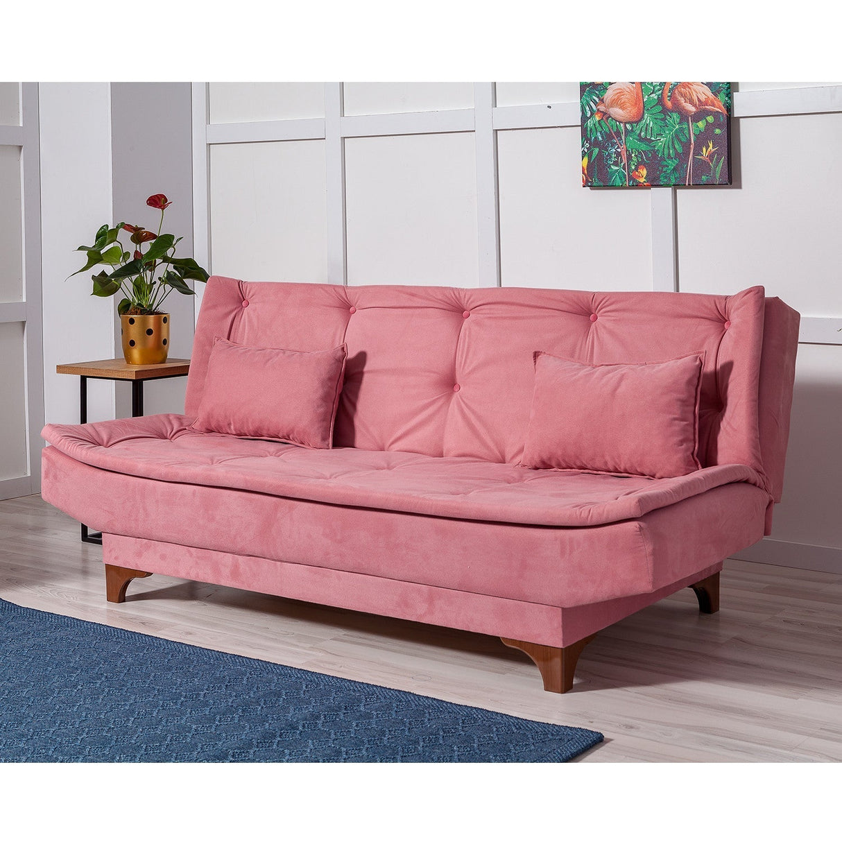 Canapea extensibilă 3 locuri Kelebek, Diverse culori, 190x85x90 cm - Roz | SKU: 867UNQ1348 | Canapea extensibilă 3 locuri Kelebek, 190x85x90 cm, varianta Roz, produs pentru amenajarea locuinței, disponibil online în România la CasaMob