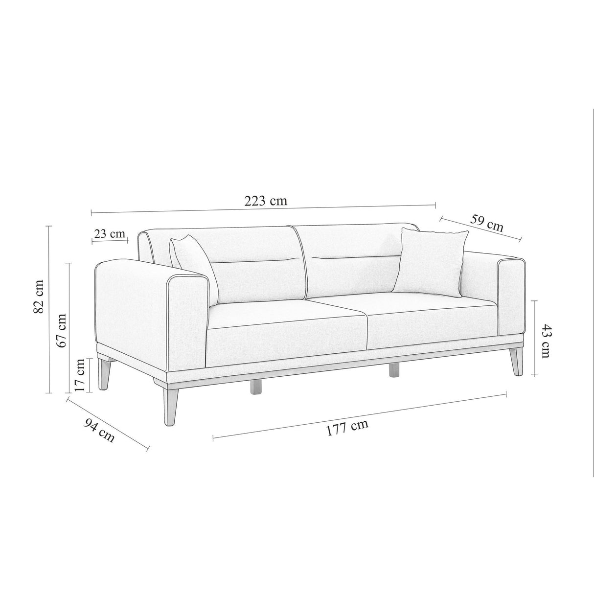 Canapea extensibilă 3 locuri Liones, 34, Gri, 223x94x82 cm