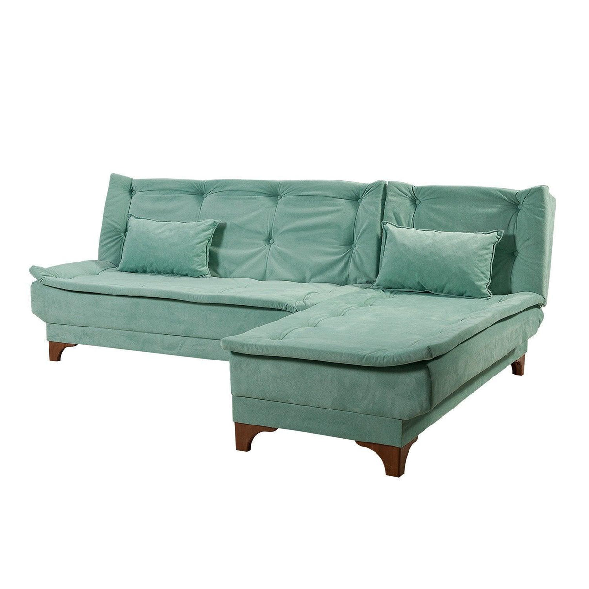Canapea extensibilă de colț Kelebek Dreapta, Diverse culori, 225x160x86 cm - Verde marin | SKU: 867UNQ1416 | Canapea extensibilă de colț Kelebek Dreapta, 225x160x86 cm, varianta Verde marin, produs pentru amenajarea locuinței, disponibil online în România la CasaMob