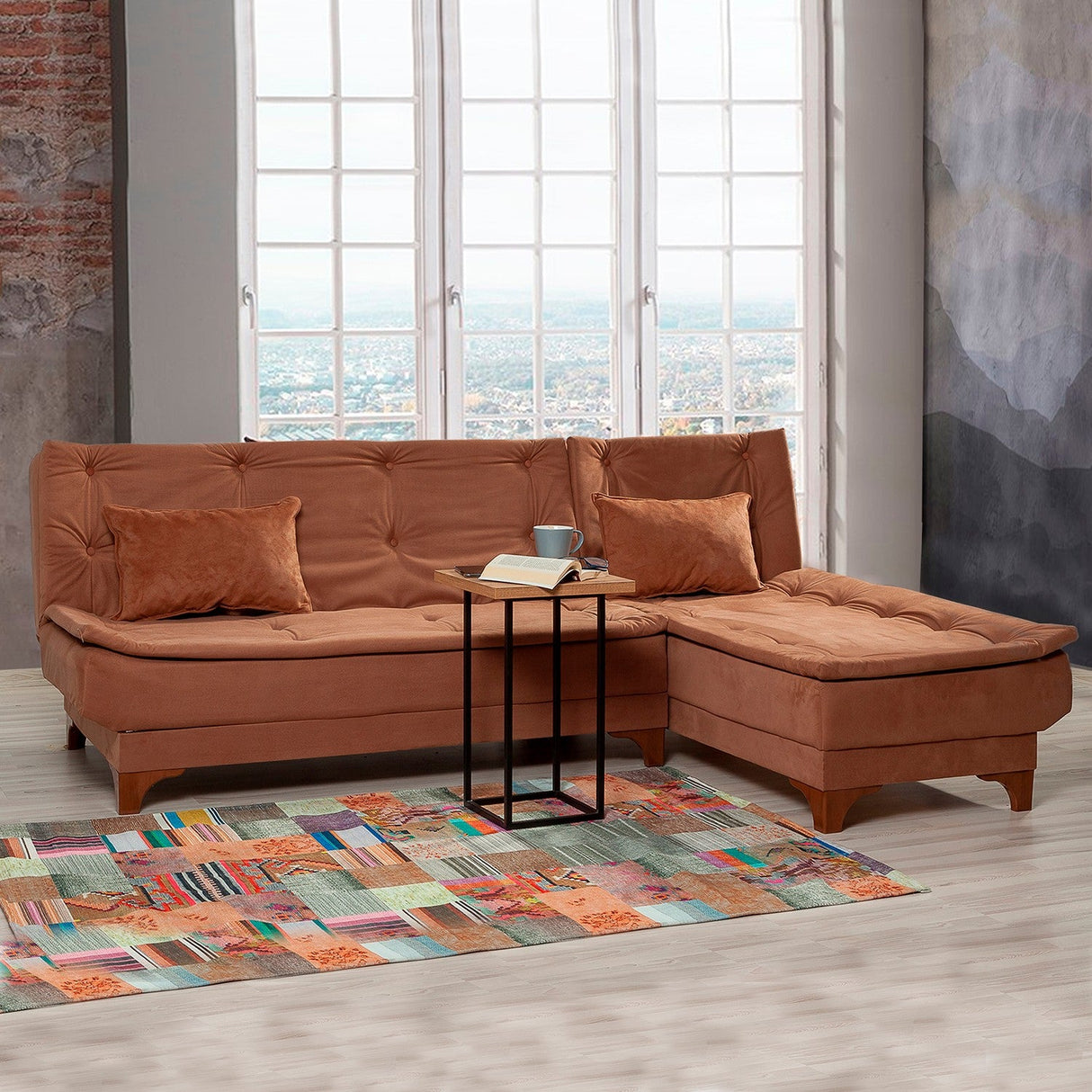 Canapea extensibilă de colț Kelebek Dreapta, Diverse culori, 225x160x86 cm - Maro | SKU: 867UNQ1418 | Canapea extensibilă de colț Kelebek Dreapta, 225x160x86 cm, varianta Maro, produs pentru amenajarea locuinței, disponibil online în România la CasaMob