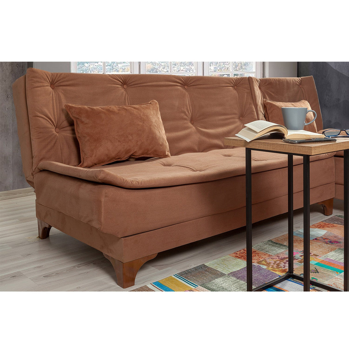 Canapea extensibilă de colț Kelebek Dreapta, Diverse culori, 225x160x86 cm - Maro | SKU: 867UNQ1418 | Canapea extensibilă de colț Kelebek Dreapta, 225x160x86 cm, varianta Maro, produs pentru amenajarea locuinței, disponibil online în România la CasaMob
