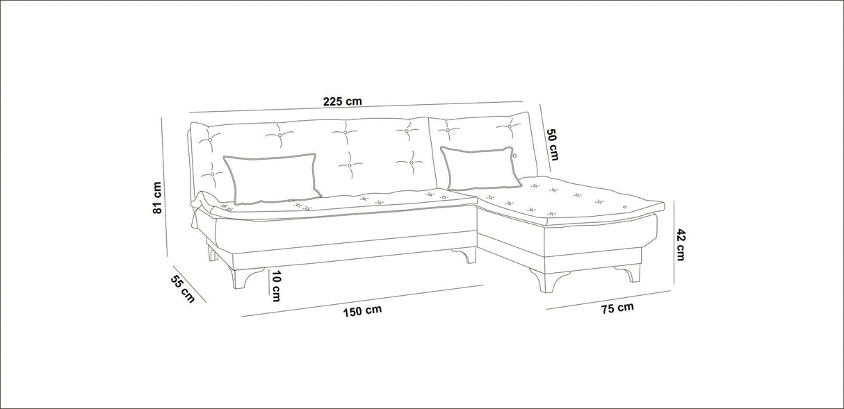 Canapea extensibilă de colț Kelebek Dreapta, Diverse culori, 225x160x86 cm - Maro | SKU: 867UNQ1418 | Canapea extensibilă de colț Kelebek Dreapta, 225x160x86 cm, varianta Maro, produs pentru amenajarea locuinței, disponibil online în România la CasaMob
