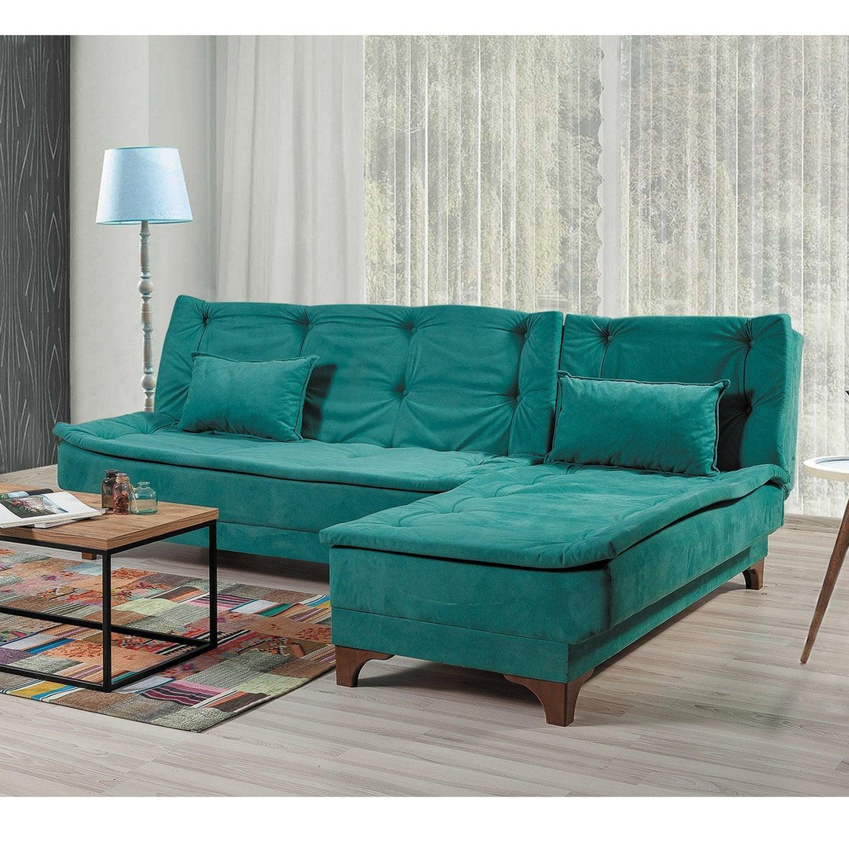 Canapea extensibilă de colț Kelebek Dreapta, Diverse culori, 225x160x86 cm - Verde | SKU: 867UNQ1422 | Canapea extensibilă de colț Kelebek Dreapta, 225x160x86 cm, varianta Verde, produs pentru amenajarea locuinței, disponibil online în România la CasaMob