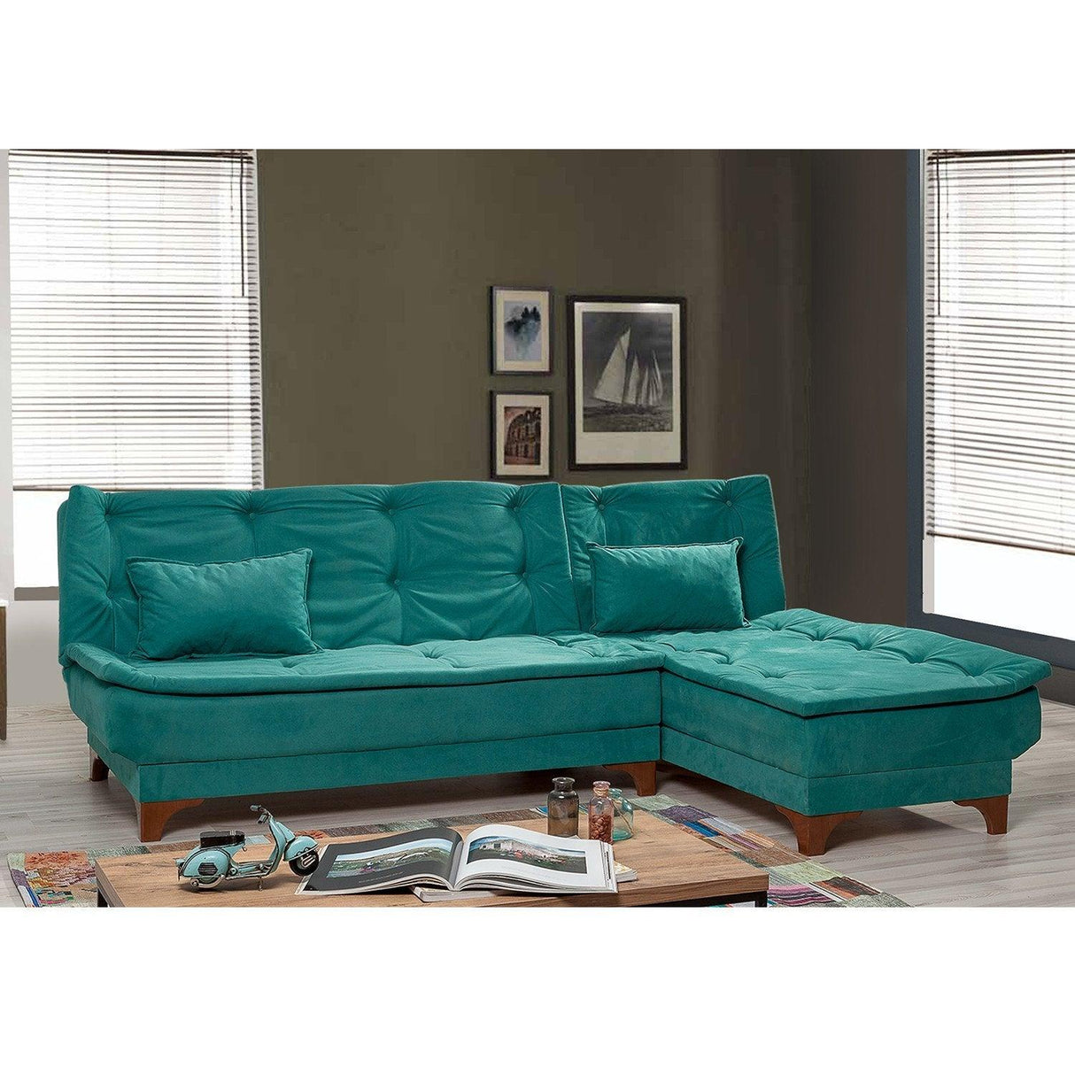 Canapea extensibilă de colț Kelebek Dreapta, Diverse culori, 225x160x86 cm - Verde | SKU: 867UNQ1422 | Canapea extensibilă de colț Kelebek Dreapta, 225x160x86 cm, varianta Verde, produs pentru amenajarea locuinței, disponibil online în România la CasaMob