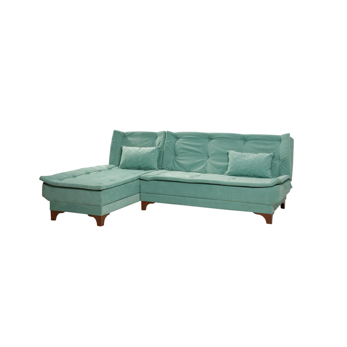 Canapea extensibilă de colț Kelebek Stânga, Diverse culori, 225x160x86 cm - Verde marin | SKU: 867UNQ1919 | Canapea extensibilă de colț Kelebek Stânga, 225x160x86 cm, varianta Verde marin, produs pentru amenajarea locuinței, disponibil online în România la CasaMob