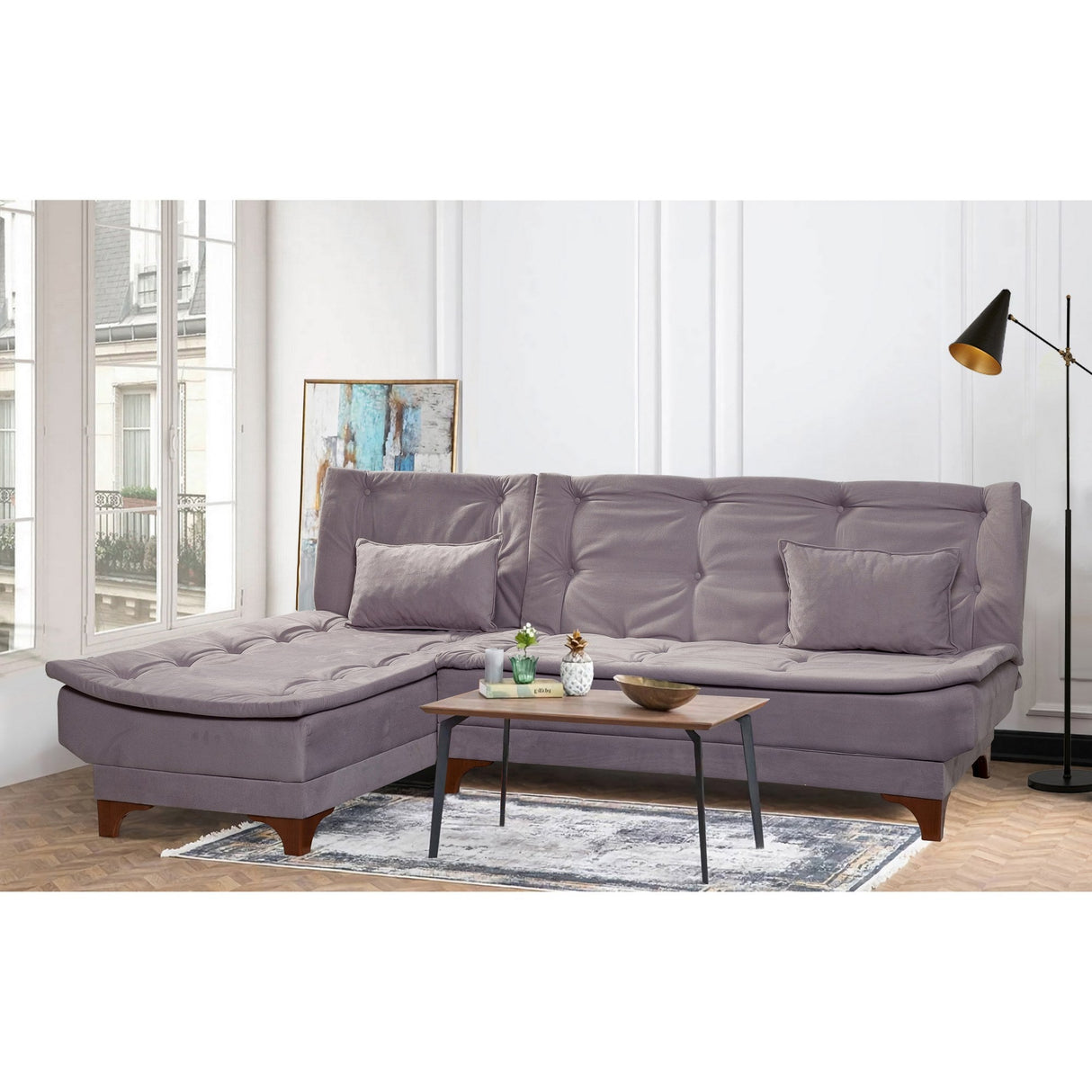 Canapea extensibilă de colț Kelebek Stânga, Diverse culori, 225x160x86 cm - Gri închis | SKU: 867UNQ1921 | Canapea extensibilă de colț Kelebek Stânga, 225x160x86 cm, varianta Gri închis, produs pentru amenajarea locuinței, disponibil online în România la CasaMob