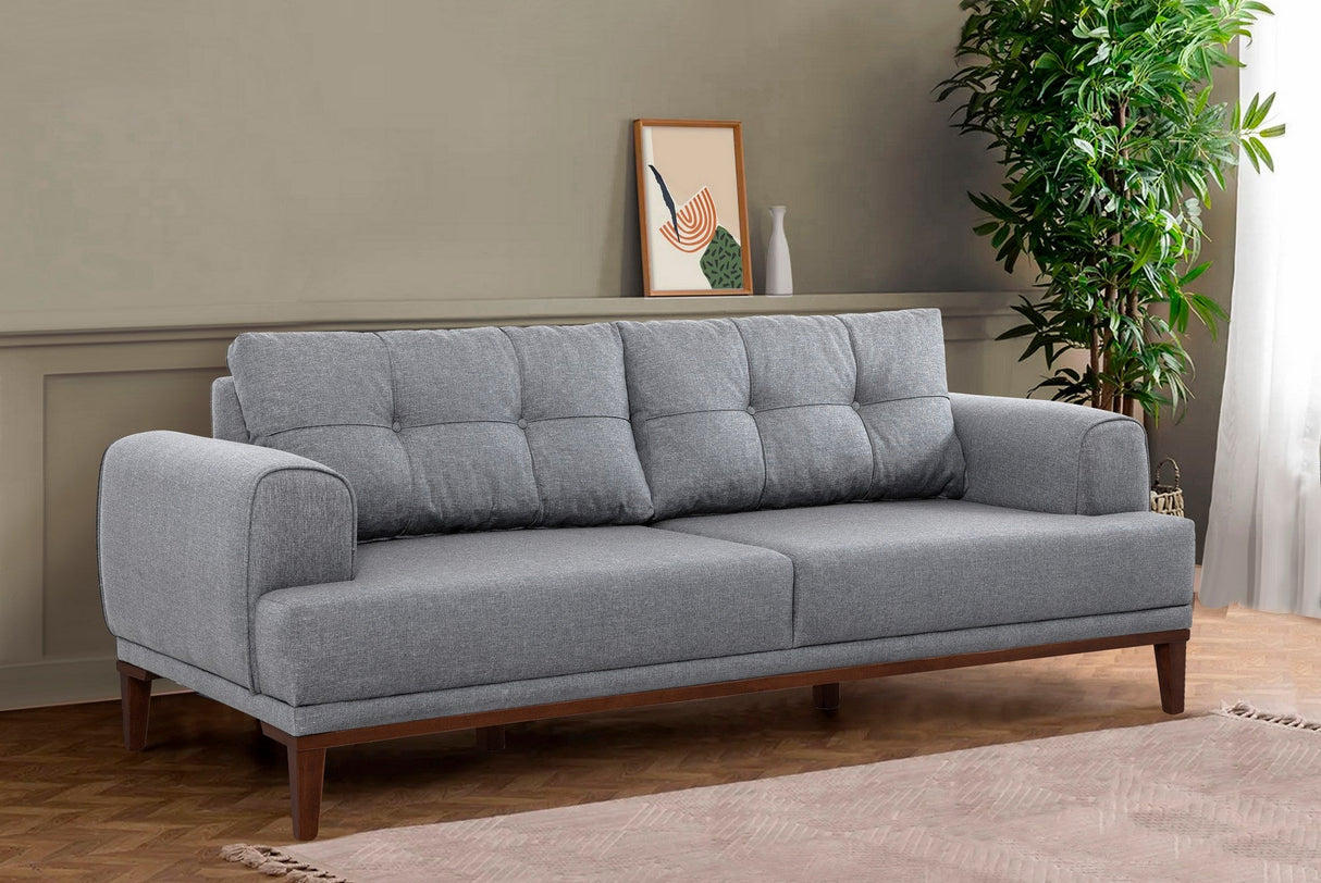 Canapea fixă 3 locuri Vina 3, Diverse culori, 223x94x82 cm - Gri - Nuc | SKU: 867UNQ2207 | Canapea fixă 3 locuri Vina 3, 223x94x82 cm, varianta Gri - Nuc, produs pentru amenajarea locuinței, disponibil online în România la CasaMob