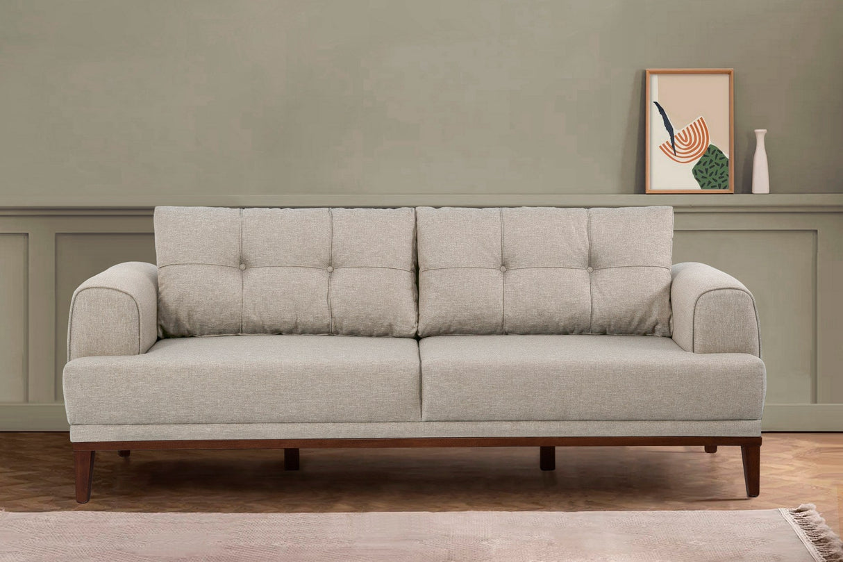 Canapea fixă 3 locuri Vina 3, Diverse culori, 223x94x82 cm - Crem - Nuc | SKU: 867UNQ2209 | Canapea fixă 3 locuri Vina 3, 223x94x82 cm, varianta Crem - Nuc, produs pentru amenajarea locuinței, disponibil online în România la CasaMob