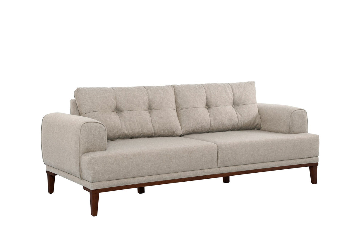 Canapea fixă 3 locuri Vina 3, Diverse culori, 223x94x82 cm - Crem - Nuc | SKU: 867UNQ2209 | Canapea fixă 3 locuri Vina 3, 223x94x82 cm, varianta Crem - Nuc, produs pentru amenajarea locuinței, disponibil online în România la CasaMob