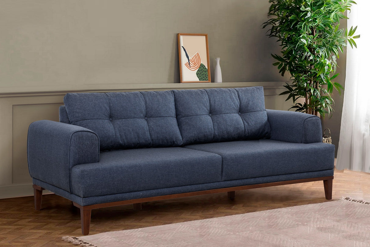 Canapea fixă 3 locuri Vina 3, Diverse culori, 223x94x82 cm - Albastru închis - Nuc | SKU: 867UNQ2210 | Canapea fixă 3 locuri Vina 3, 223x94x82 cm, varianta Albastru închis - Nuc, produs pentru amenajarea locuinței, disponibil online în România la CasaMob