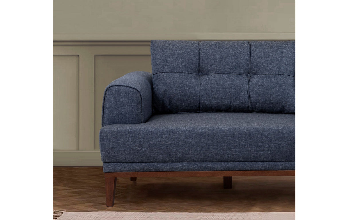 Canapea fixă 3 locuri Vina 3, Diverse culori, 223x94x82 cm - Albastru închis - Nuc | SKU: 867UNQ2210 | Canapea fixă 3 locuri Vina 3, 223x94x82 cm, varianta Albastru închis - Nuc, produs pentru amenajarea locuinței, disponibil online în România la CasaMob
