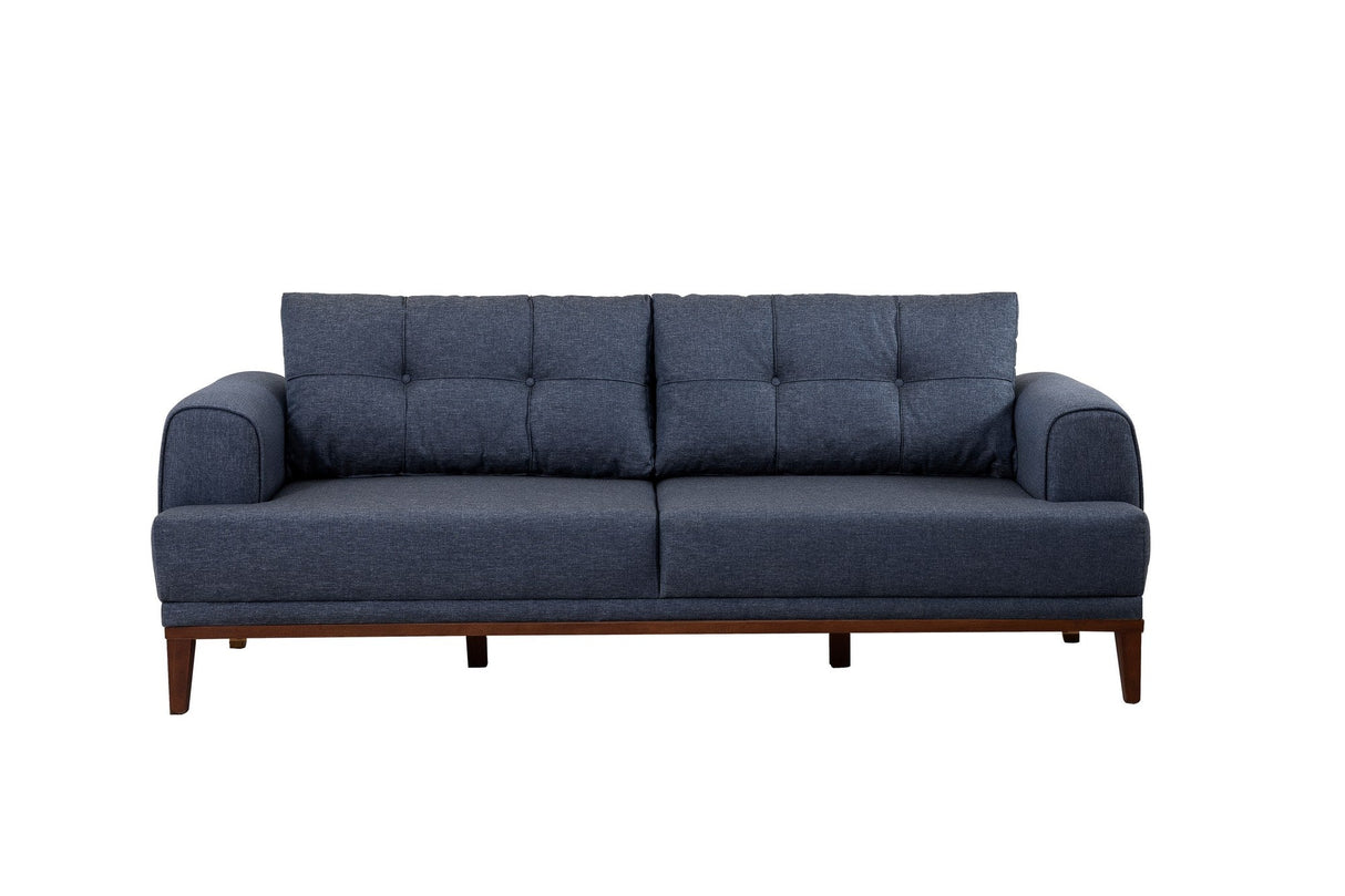 Canapea fixă 3 locuri Vina 3, Diverse culori, 223x94x82 cm - Albastru închis - Nuc | SKU: 867UNQ2210 | Canapea fixă 3 locuri Vina 3, 223x94x82 cm, varianta Albastru închis - Nuc, produs pentru amenajarea locuinței, disponibil online în România la CasaMob
