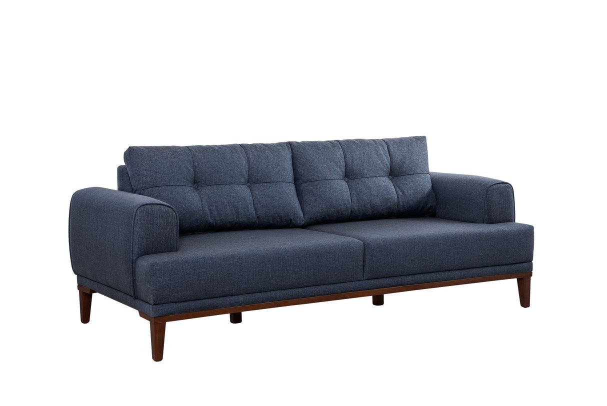 Canapea fixă 3 locuri Vina 3, Diverse culori, 223x94x82 cm - Albastru închis - Nuc | SKU: 867UNQ2210 | Canapea fixă 3 locuri Vina 3, 223x94x82 cm, varianta Albastru închis - Nuc, produs pentru amenajarea locuinței, disponibil online în România la CasaMob