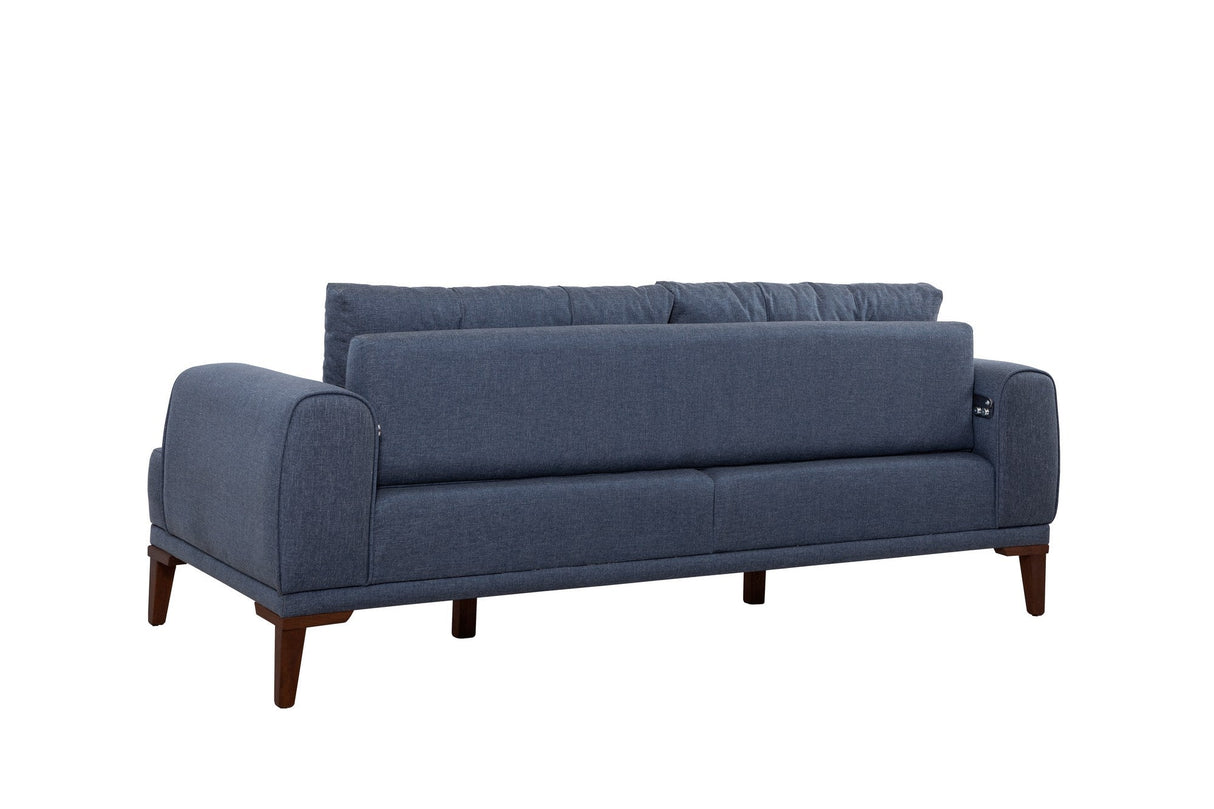Canapea fixă 3 locuri Vina 3, Diverse culori, 223x94x82 cm - Albastru închis - Nuc | SKU: 867UNQ2210 | Canapea fixă 3 locuri Vina 3, 223x94x82 cm, varianta Albastru închis - Nuc, produs pentru amenajarea locuinței, disponibil online în România la CasaMob