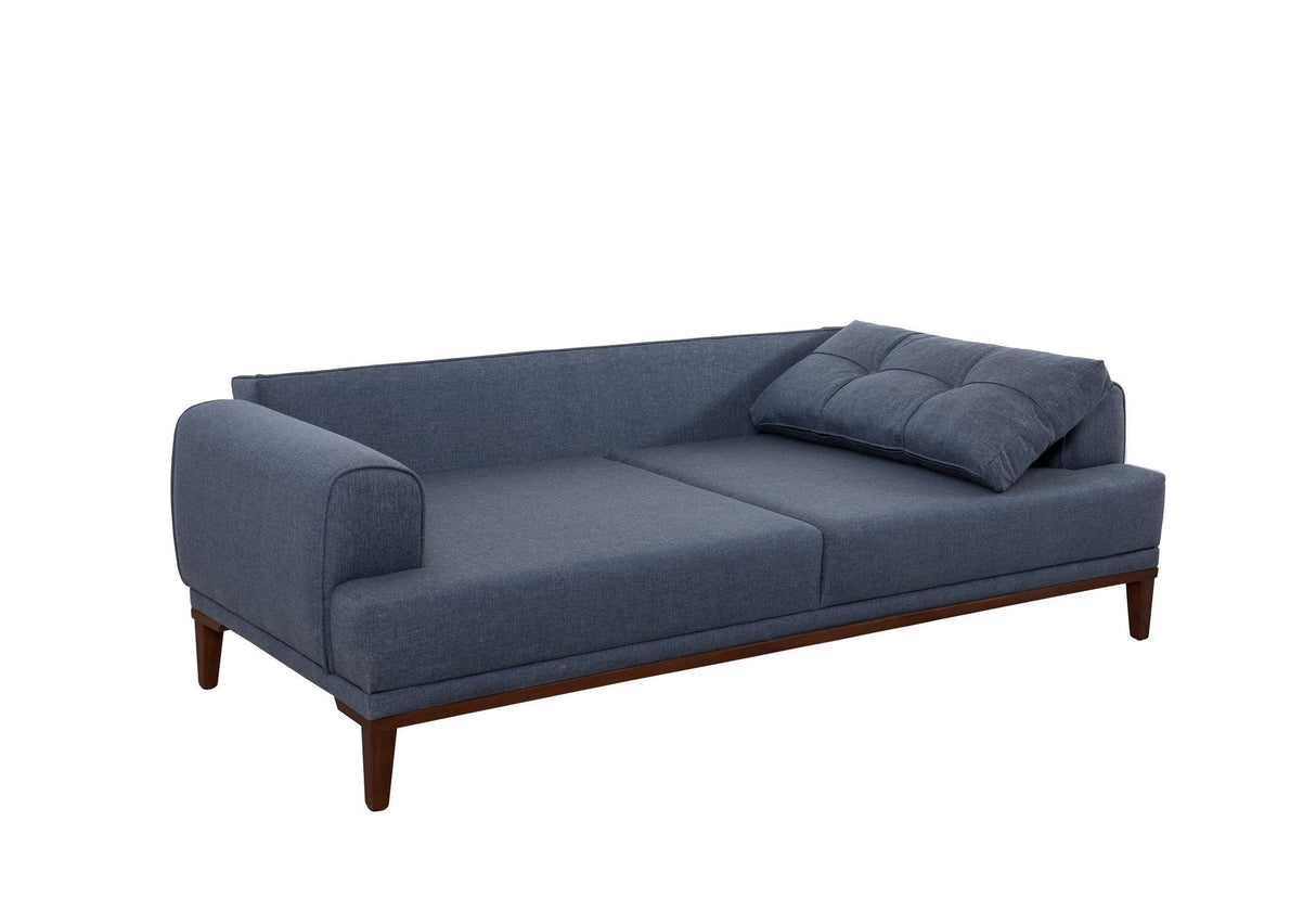 Canapea fixă 3 locuri Vina 3, Diverse culori, 223x94x82 cm - Albastru închis - Nuc | SKU: 867UNQ2210 | Canapea fixă 3 locuri Vina 3, 223x94x82 cm, varianta Albastru închis - Nuc, produs pentru amenajarea locuinței, disponibil online în România la CasaMob