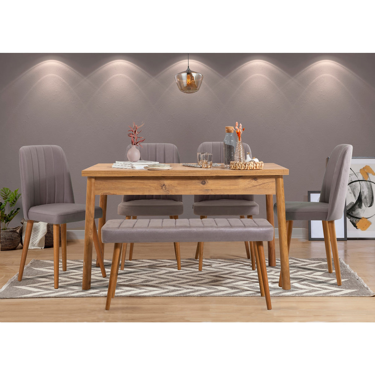 Masă cu scaune 6 bucăți Costa Atlantic Grey, Pin atlantic - Gri, 120x75x77 cm