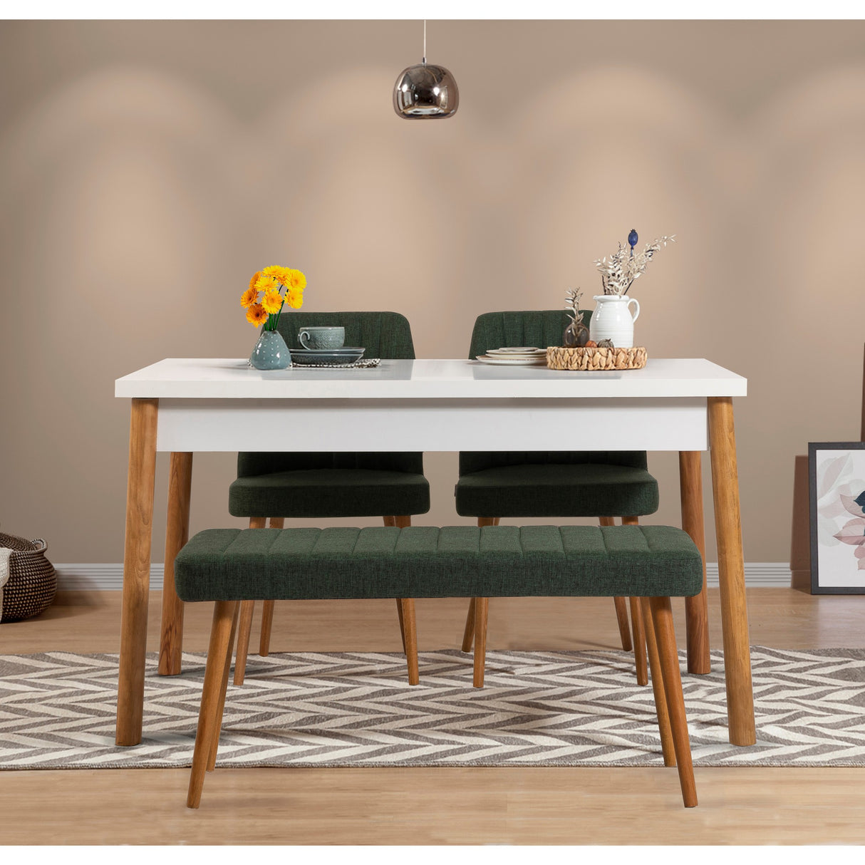Masă cu scaune 4 bucăți Costa Atlantic White, Pin atlantic - Alb - Verde, 120x75x77 cm