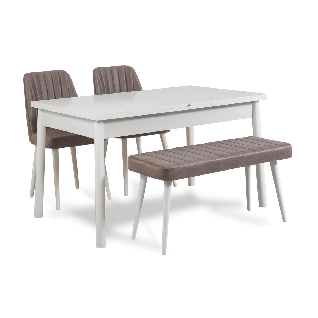 Masă extensibilă cu scaune 4 bucăți Santiago White-Soho Grey, Alb - Gri, 120x75x77 cm