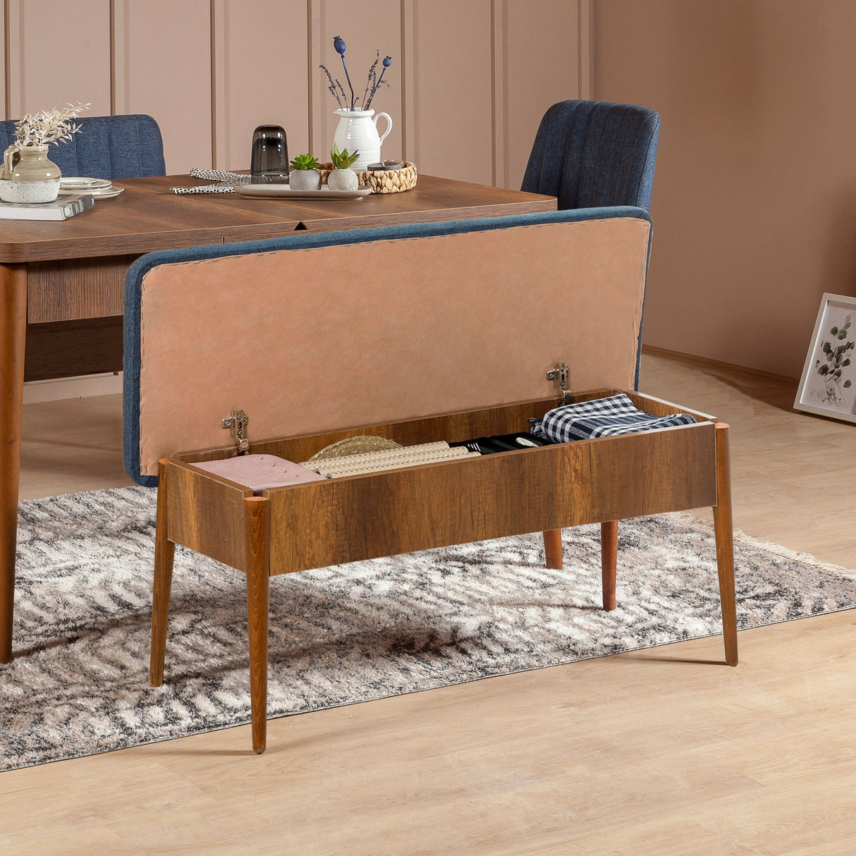 Masă extensibilă cu scaune 4 bucăți Vina 1048, Diverse culori, Diverse dimensiuni - Nuc - Albastru închis - 130x80x77 cm | SKU: 869VEL5134 | Masă extensibilă cu scaune 4 bucăți Vina 1048, varianta Nuc - Albastru închis - 130x80x77 cm, produs pentru amenajarea locuinței, disponibil online în România la CasaMob