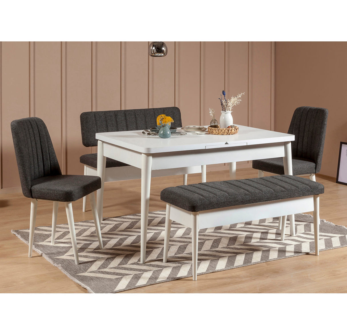 Masă extensibilă cu scaune 5 bucăți Vina White Anthracite, Alb - Antracit, 130x80x77 cm