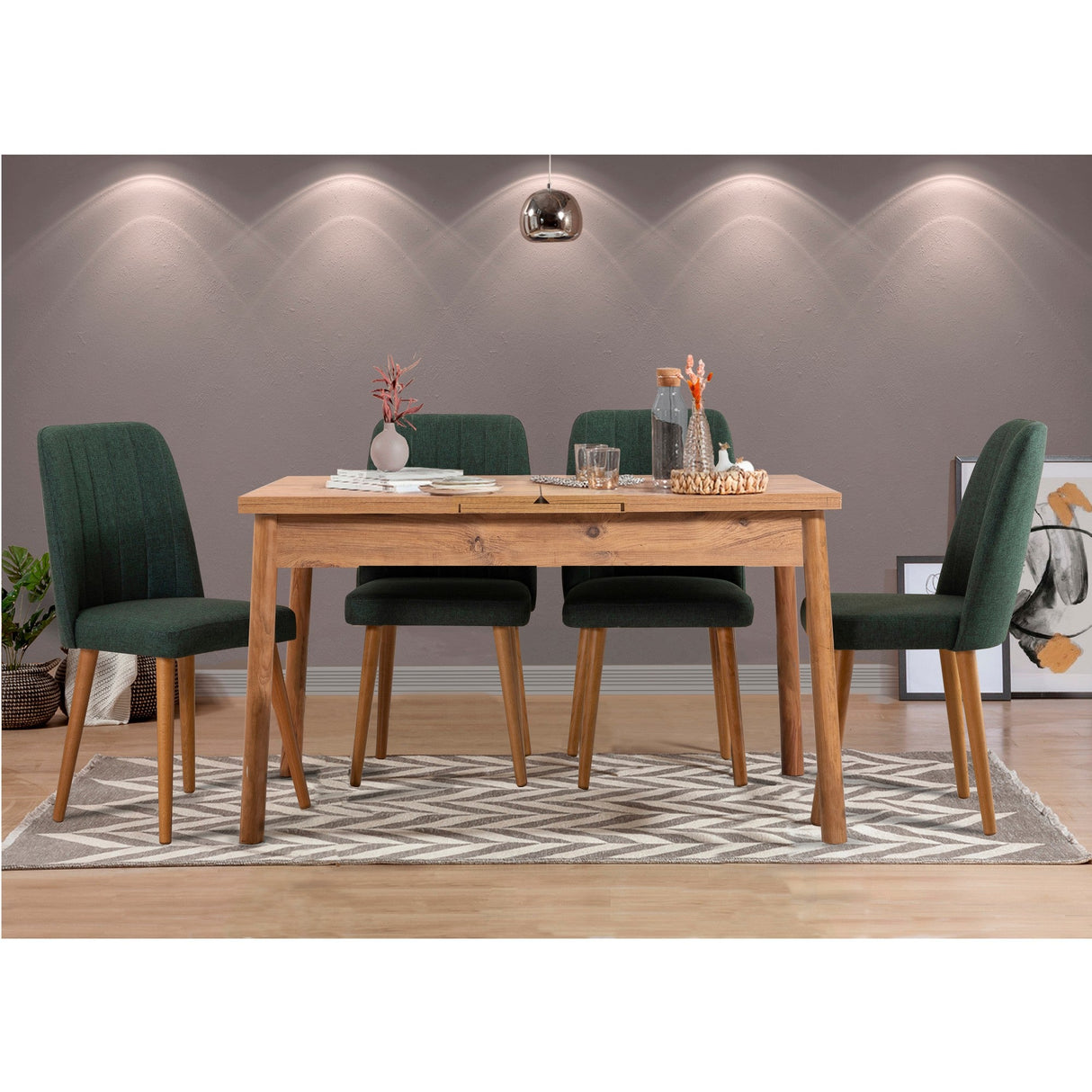 Masă extensibilă cu scaune Santiago, Diverse culori, Diverse configurații, 120x75x77 cm - Pin atlantic - Verde - 5 bucăți | SKU: 869VEL5204 | Masă extensibilă cu scaune Santiago, 120x75x77 cm, varianta Pin atlantic - Verde - 5 bucăți, produs pentru amenajarea locuinței, disponibil online în România la CasaMob