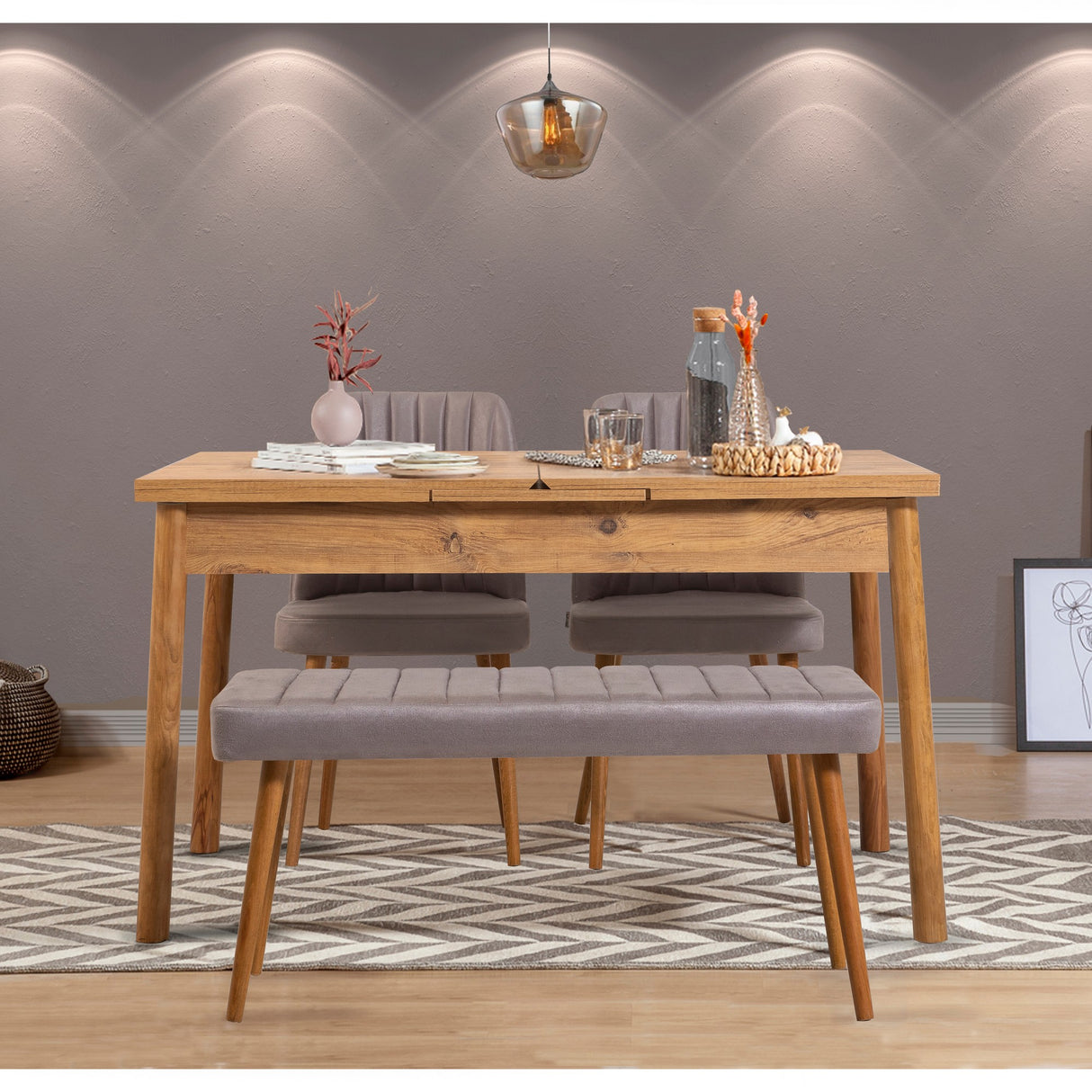 Masă extensibilă cu scaune 4 bucăți Santiago Atlantice -Soho Grey, Pin atlantic - Gri, 120x75x77 cm
