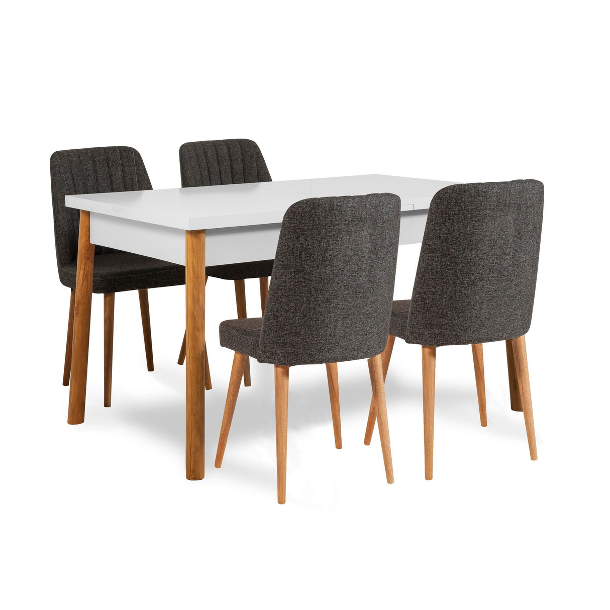 Masă extensibilă cu scaune Santiago, Diverse culori, Diverse configurații, 120x75x77 cm - Pin atlantic - Alb - Antracit - 5 bucăți | SKU: 869VEL5238 | Masă extensibilă cu scaune Santiago, 120x75x77 cm, varianta Pin atlantic - Alb - Antracit - 5 bucăți, produs pentru amenajarea locuinței, disponibil online în România la CasaMob