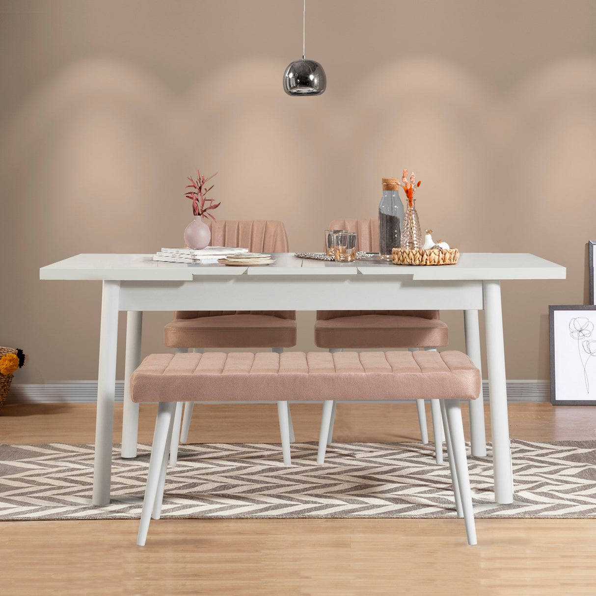 Masă extensibilă cu scaune Santiago, Diverse culori, Diverse configurații, 120x75x77 cm - Alb - Piatră - 4 bucăți | SKU: 869VEL5268 | Masă extensibilă cu scaune Santiago, 120x75x77 cm, varianta Alb - Piatră - 4 bucăți, produs pentru amenajarea locuinței, disponibil online în România la CasaMob