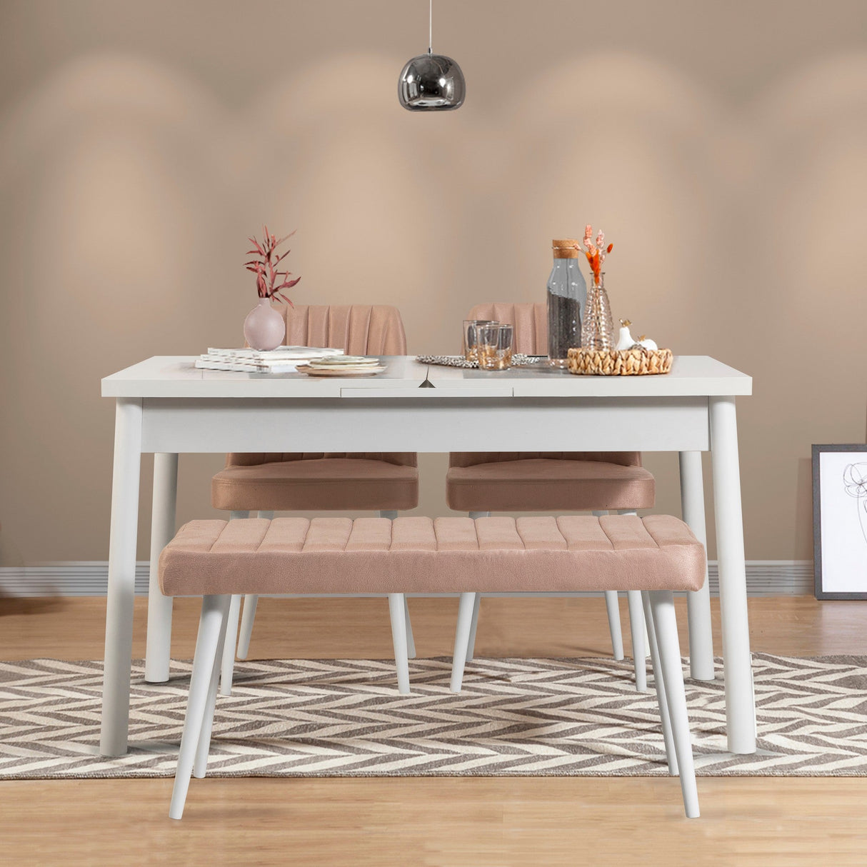 Masă extensibilă cu scaune Santiago, Diverse culori, Diverse configurații, 120x75x77 cm - Alb - Piatră - 4 bucăți | SKU: 869VEL5268 | Masă extensibilă cu scaune Santiago, 120x75x77 cm, varianta Alb - Piatră - 4 bucăți, produs pentru amenajarea locuinței, disponibil online în România la CasaMob