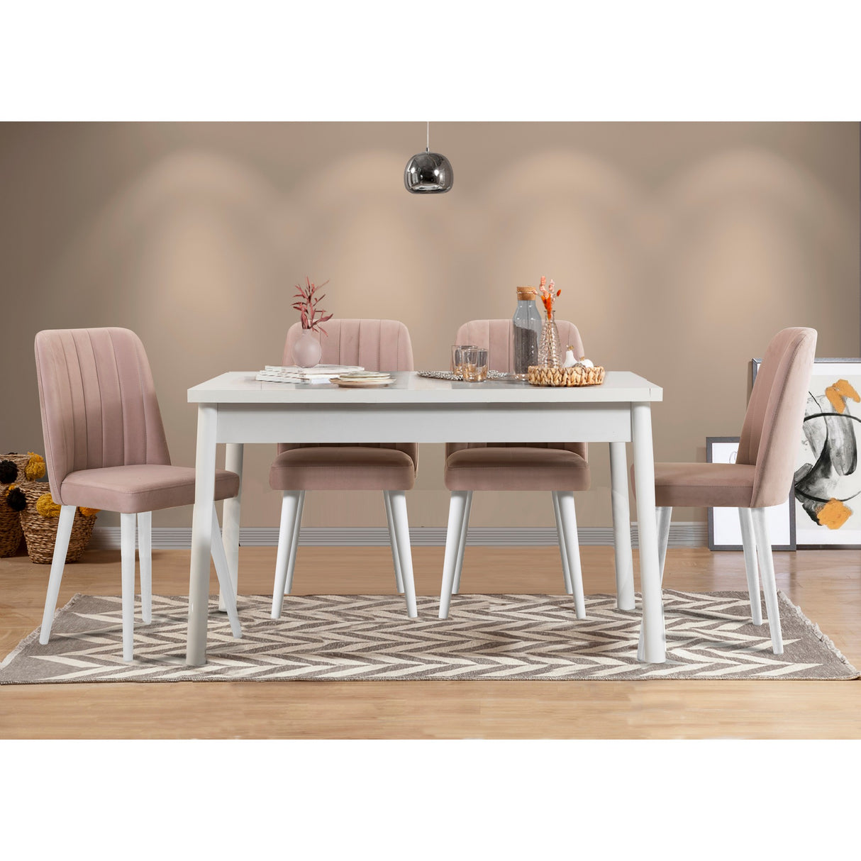 Masă cu scaune 5 bucăți Costa White, Alb - Stone, 120x75x77 cm