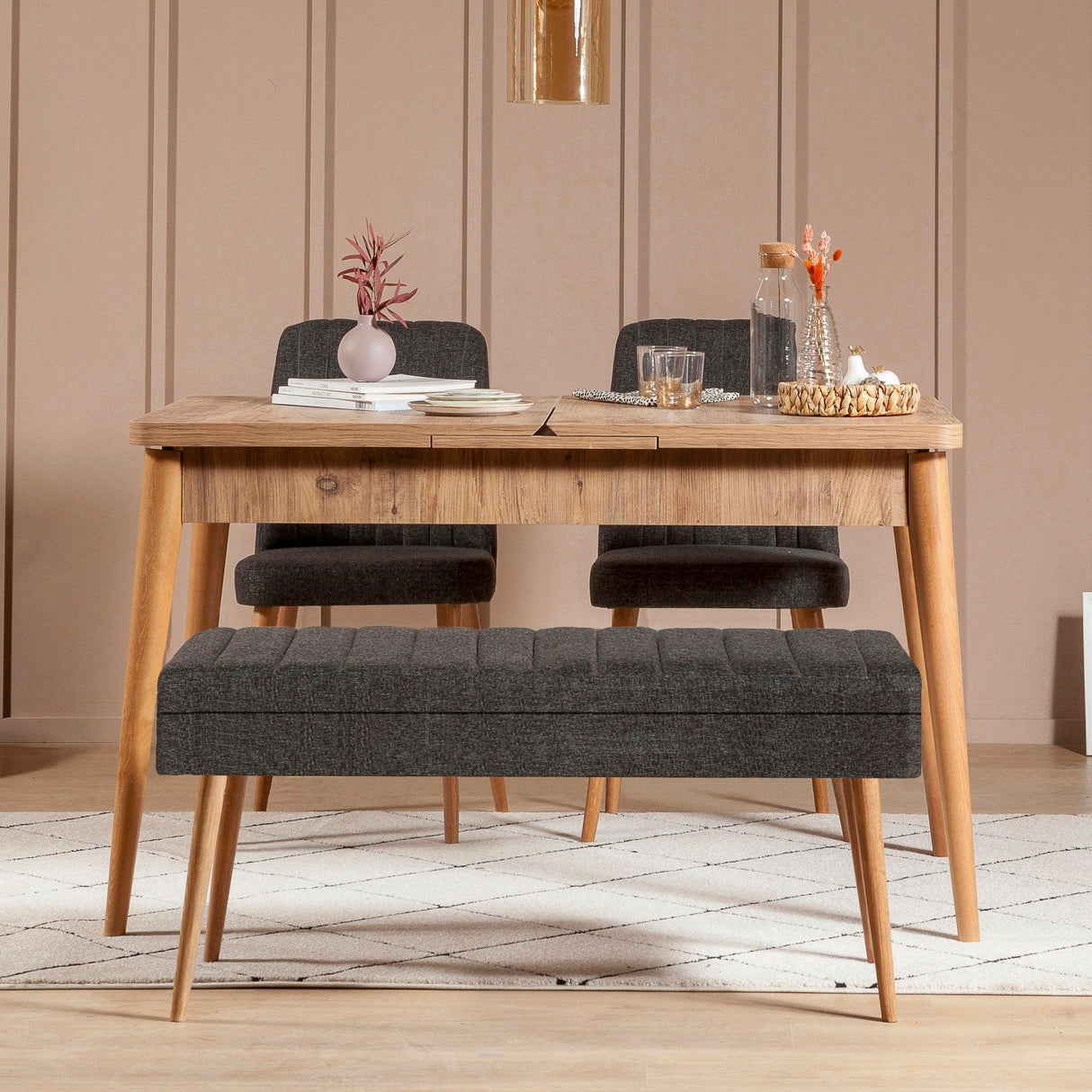 Masă extensibilă cu scaune 4 bucăți Vina 1053 - 3, Diverse culori, 129x80x75 cm - Pin atlantic - Antracit | SKU: 869VEL5315 | Masă extensibilă cu scaune 4 bucăți Vina 1053 - 3, 129x80x75 cm, varianta Pin atlantic - Antracit, produs pentru amenajarea locuinței, disponibil online în România la CasaMob