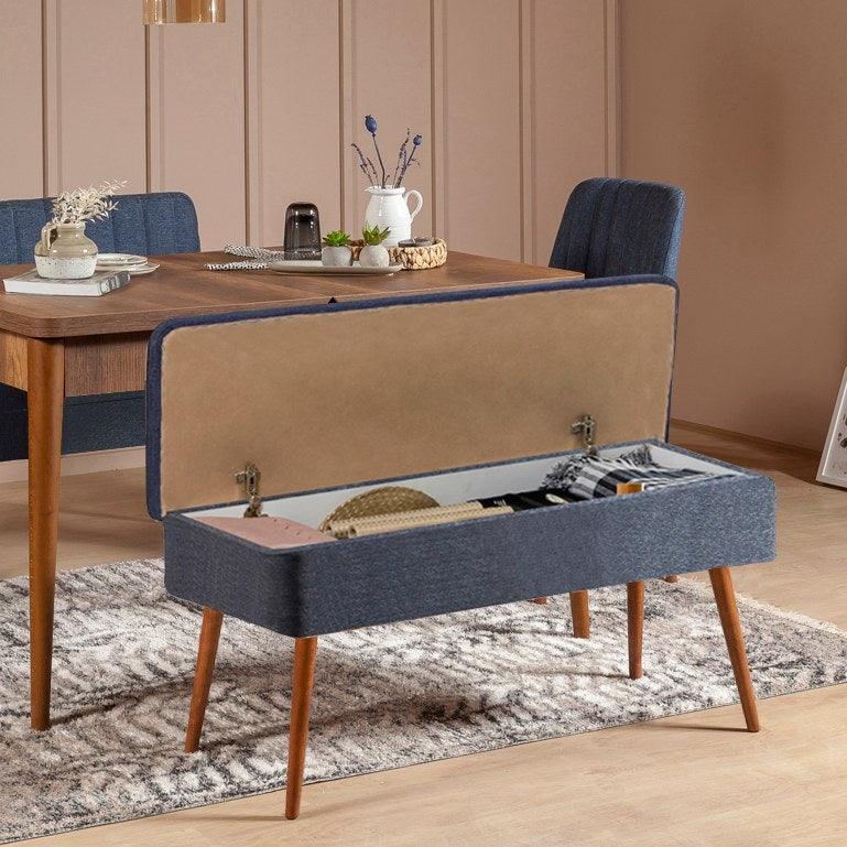 Masă extensibilă cu scaune 4 bucăți Vina 1048 - 3, Diverse culori, 129x80x75 cm - Nuc - Albastru închis | SKU: 869VEL5323 | Masă extensibilă cu scaune 4 bucăți Vina 1048 - 3, 129x80x75 cm, varianta Nuc - Albastru închis, produs pentru amenajarea locuinței, disponibil online în România la CasaMob