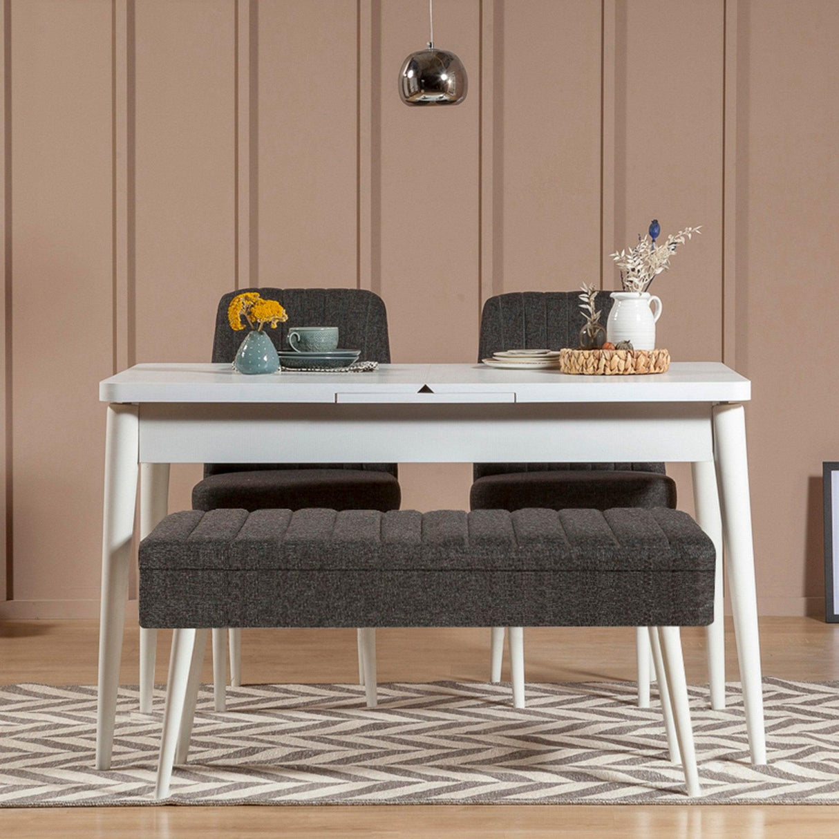 Masă extensibilă cu scaune 4 bucăți Vina 1053 - 3, Diverse culori, 129x80x75 cm - Alb - Antracit | SKU: 869VEL5326 | Masă extensibilă cu scaune 4 bucăți Vina 1053 - 3, 129x80x75 cm, varianta Alb - Antracit, produs pentru amenajarea locuinței, disponibil online în România la CasaMob