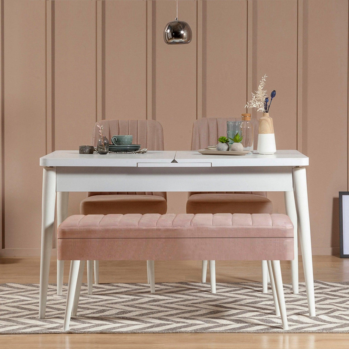 Masă extensibilă cu scaune 4 bucăți Vina 0900 - 3, Diverse culori, 129x80x75 cm - Alb - Piatră | SKU: 869VEL5329 | Masă extensibilă cu scaune 4 bucăți Vina 0900 - 3, 129x80x75 cm, varianta Alb - Piatră, produs pentru amenajarea locuinței, disponibil online în România la CasaMob