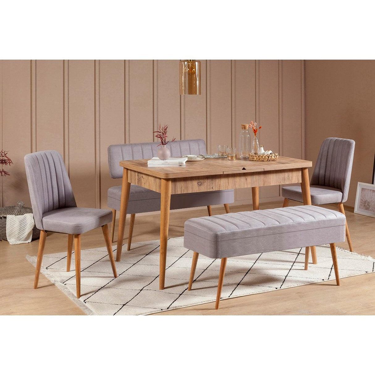 Masă extensibilă cu scaune 5 bucăți Vina 0701 - 4, Diverse culori, 129x80x75 cm - Pin atlantic - Gri | SKU: 869VEL5333 | Masă extensibilă cu scaune 5 bucăți Vina 0701 - 4, 129x80x75 cm, varianta Pin atlantic - Gri, produs pentru amenajarea locuinței, disponibil online în România la CasaMob
