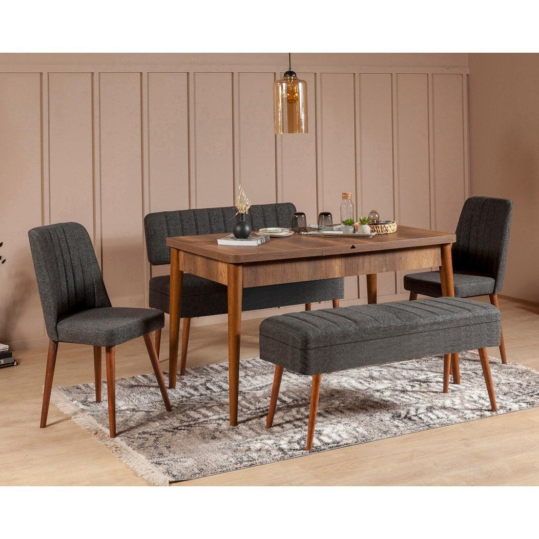 Masă extensibilă cu scaune 5 bucăți Vina 1053 - 4, Diverse culori, 129x80x75 cm - Nuc - Antracit | SKU: 869VEL5337 | Masă extensibilă cu scaune 5 bucăți Vina 1053 - 4, 129x80x75 cm, varianta Nuc - Antracit, produs pentru amenajarea locuinței, disponibil online în România la CasaMob